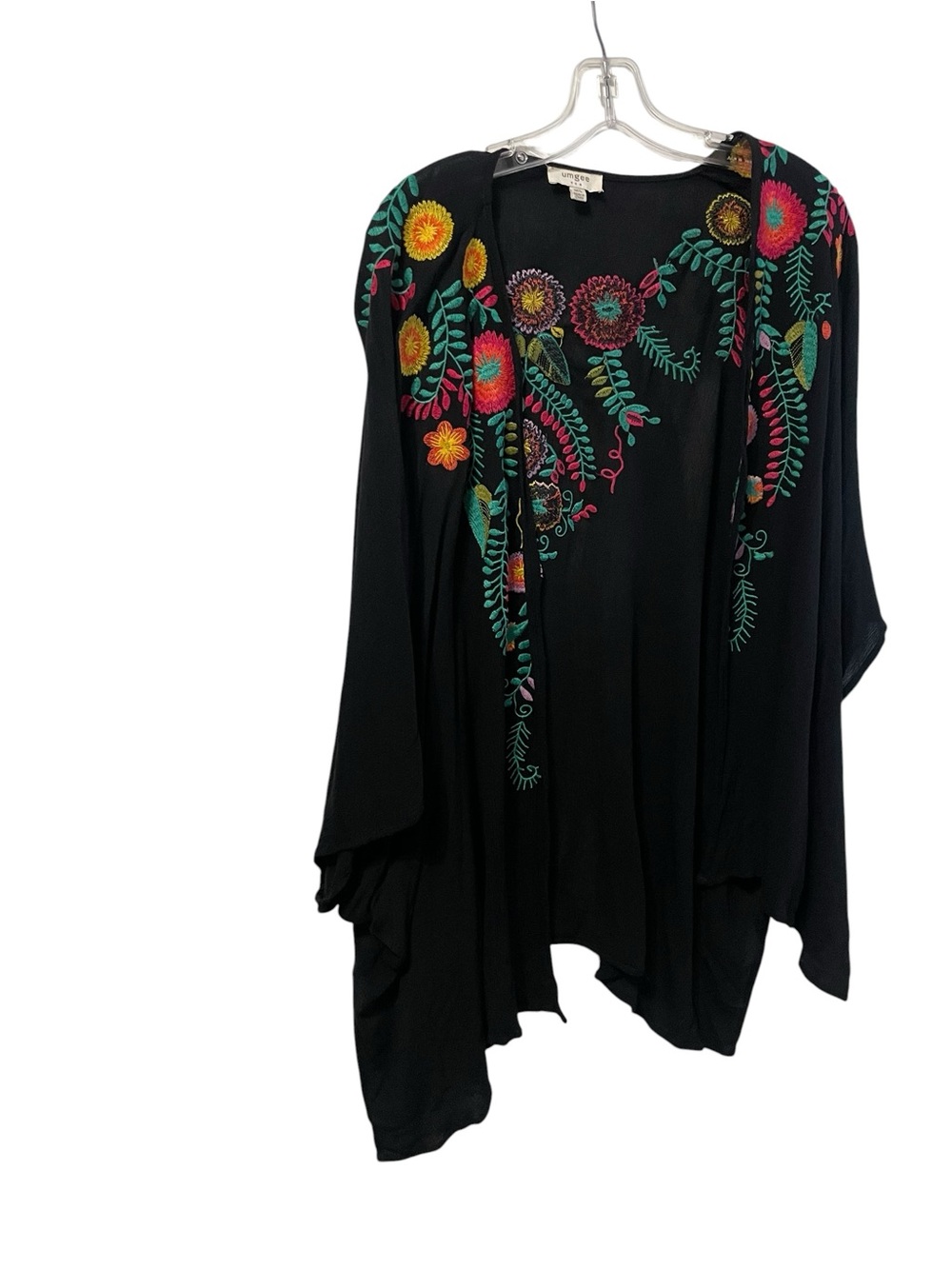 Women’s UMGEE Kimono Top Floral Embroidered black bold multi color  M/L boho - Picture 7 of 14